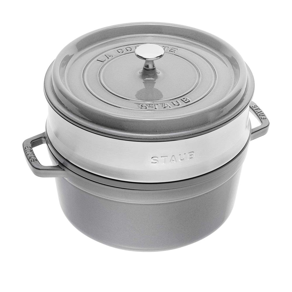 STAUB Cocotte Redonda con Cesta Vapor 26cm Gris Grafito