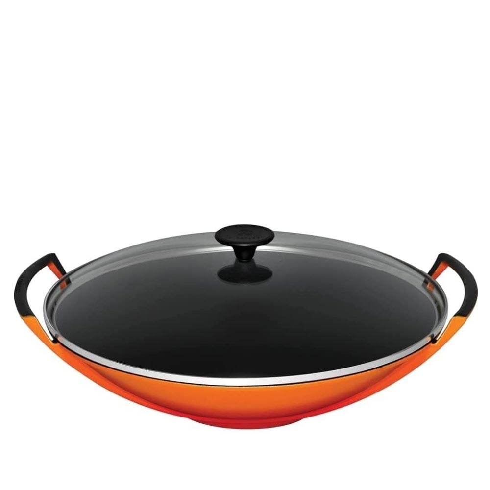 Wok de hierro fundido con tapa de cristal 36cm naranja volcánico