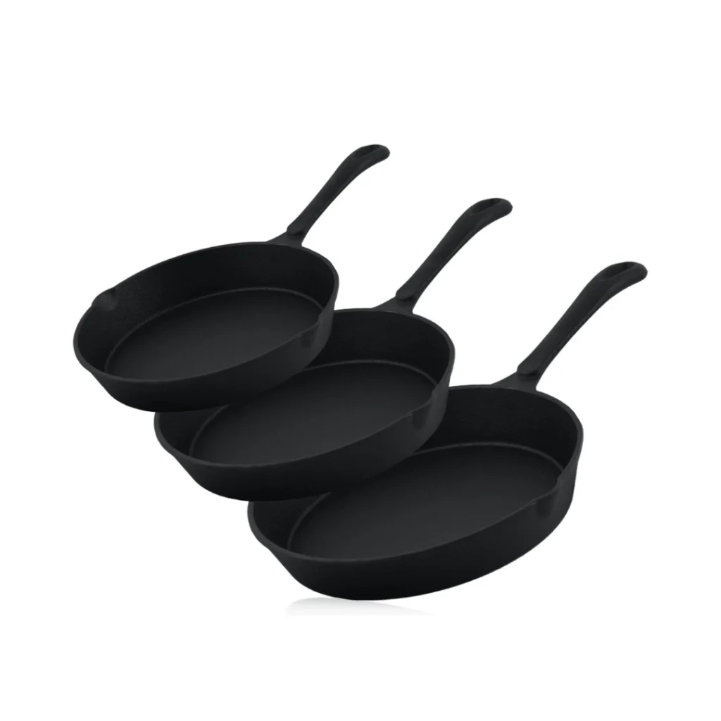 BBQ-TORO Juego de Sartenes de Hierro Fundido con Revestimiento PRO3+ Serie Ultimate 3 Piezas Ø 16 cm Ø 20 cm y Ø 24 cm