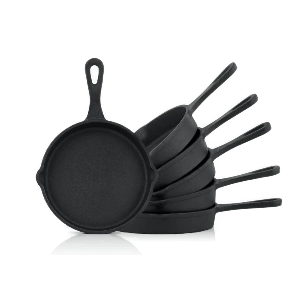 BBQ TORO Juego de mini Sartenes de Hierro Fundido con 2 Picos 6 Piezas 12,5 cm