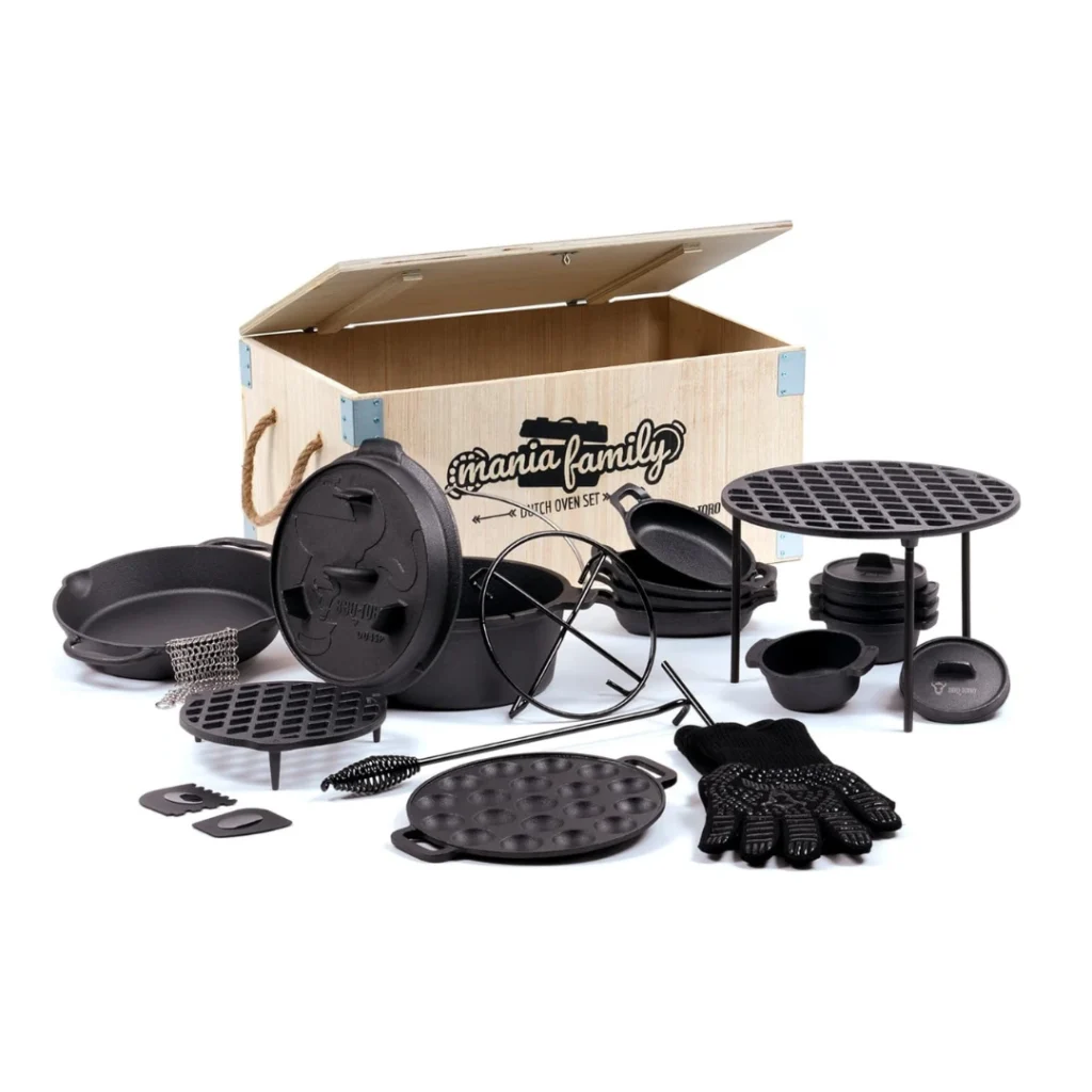BBQ Toro Juego Horno Holandés Hierro Fundido Mania Family 19 Piezas