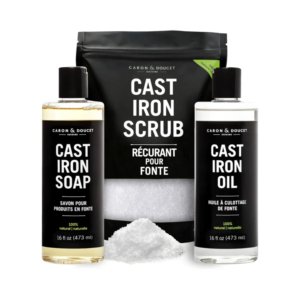 CARON & DOUCET Juego de hierro fundido definitivo PLUS aceite, jabón y exfoliante restaurador