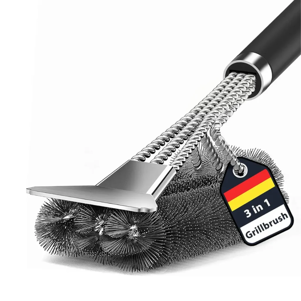 Cepillo de Barbacoa 3 en 1 con Cerdas de Alambre de Acero Inoxidable