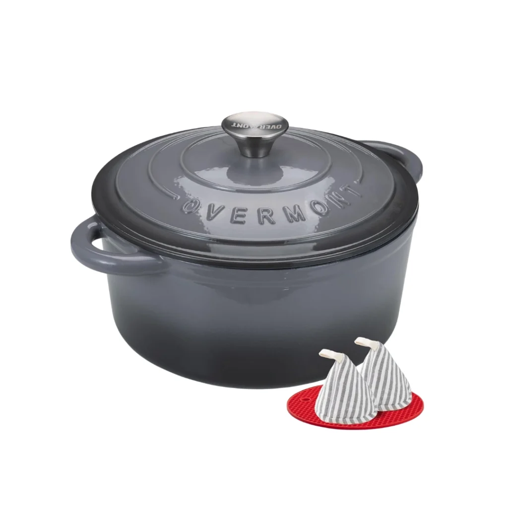 Overmont Olla de Hierro Fundido Antiadherente redonda 24 cm Gris