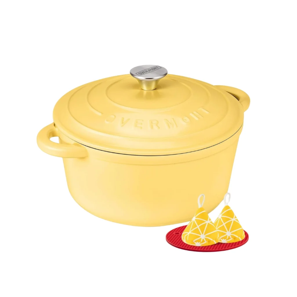 Overmont Olla de Hierro Fundido Antiadherente redonda 26 cm Amarillo pálido