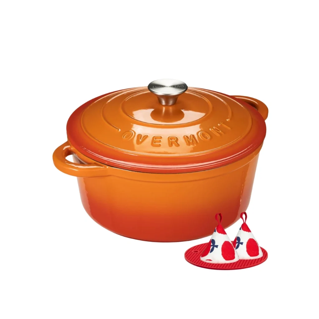 Overmont Olla de Hierro Fundido Antiadherente redonda 26 cm Naranja