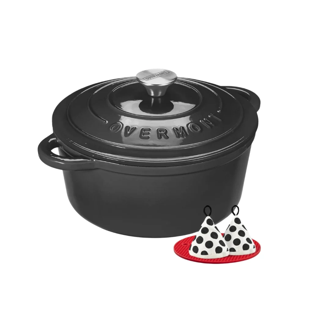 Overmont Olla de Hierro Fundido Antiadherente redonda 26 cm gris grafito