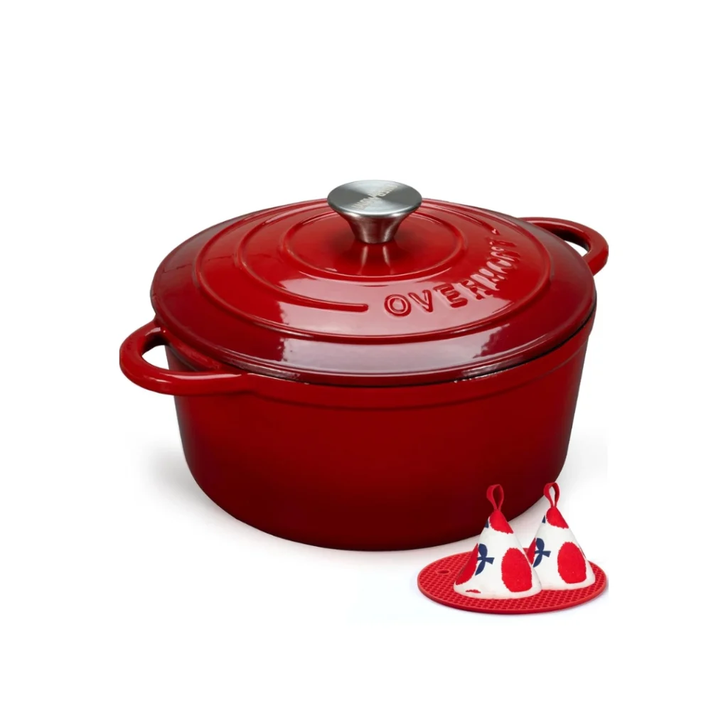 Overmont Olla de Hierro Fundido Antiadherente redonda 28 cm rojo