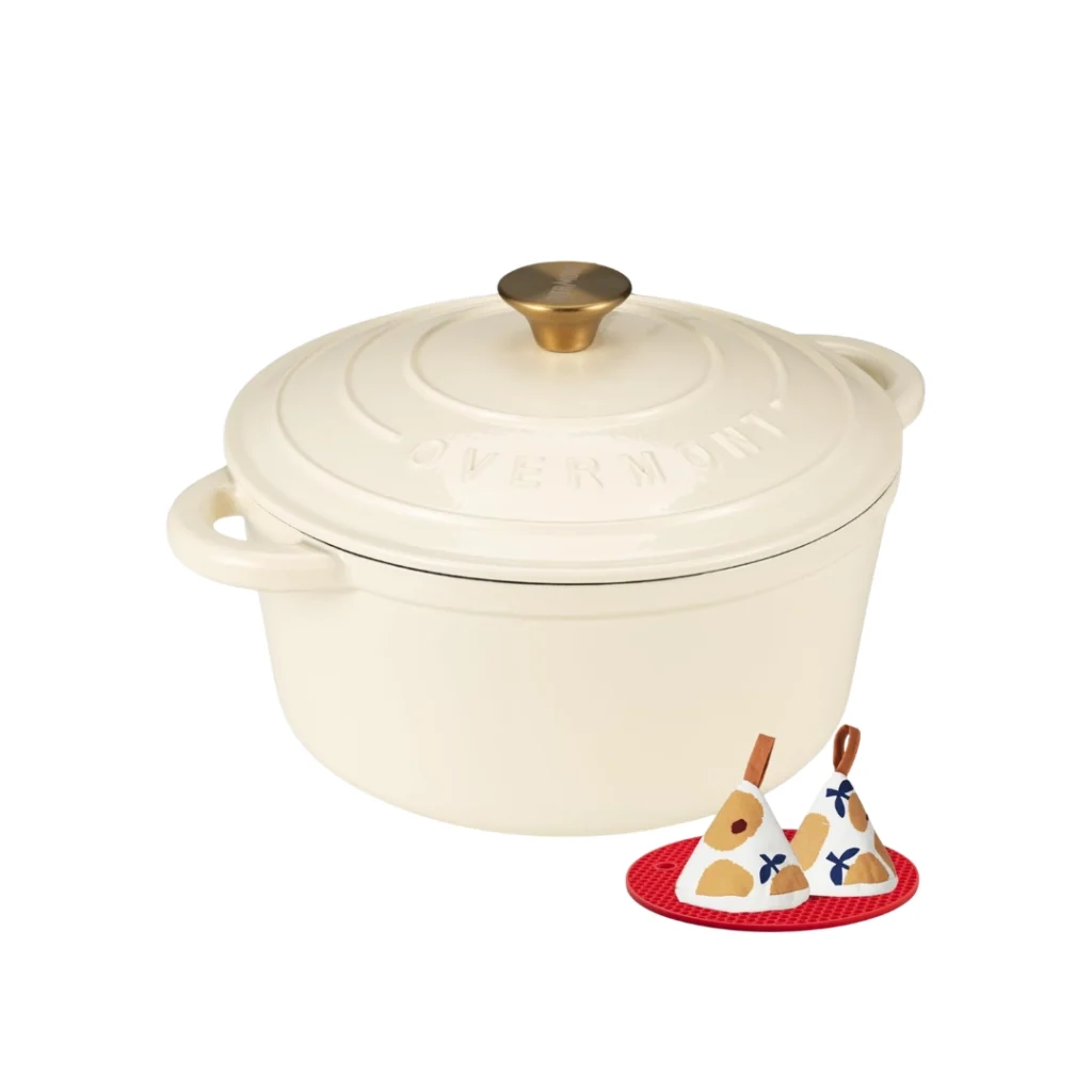 Overmont Olla de Hierro Fundido Antiadherente redonda 28 cm Blanco Crema