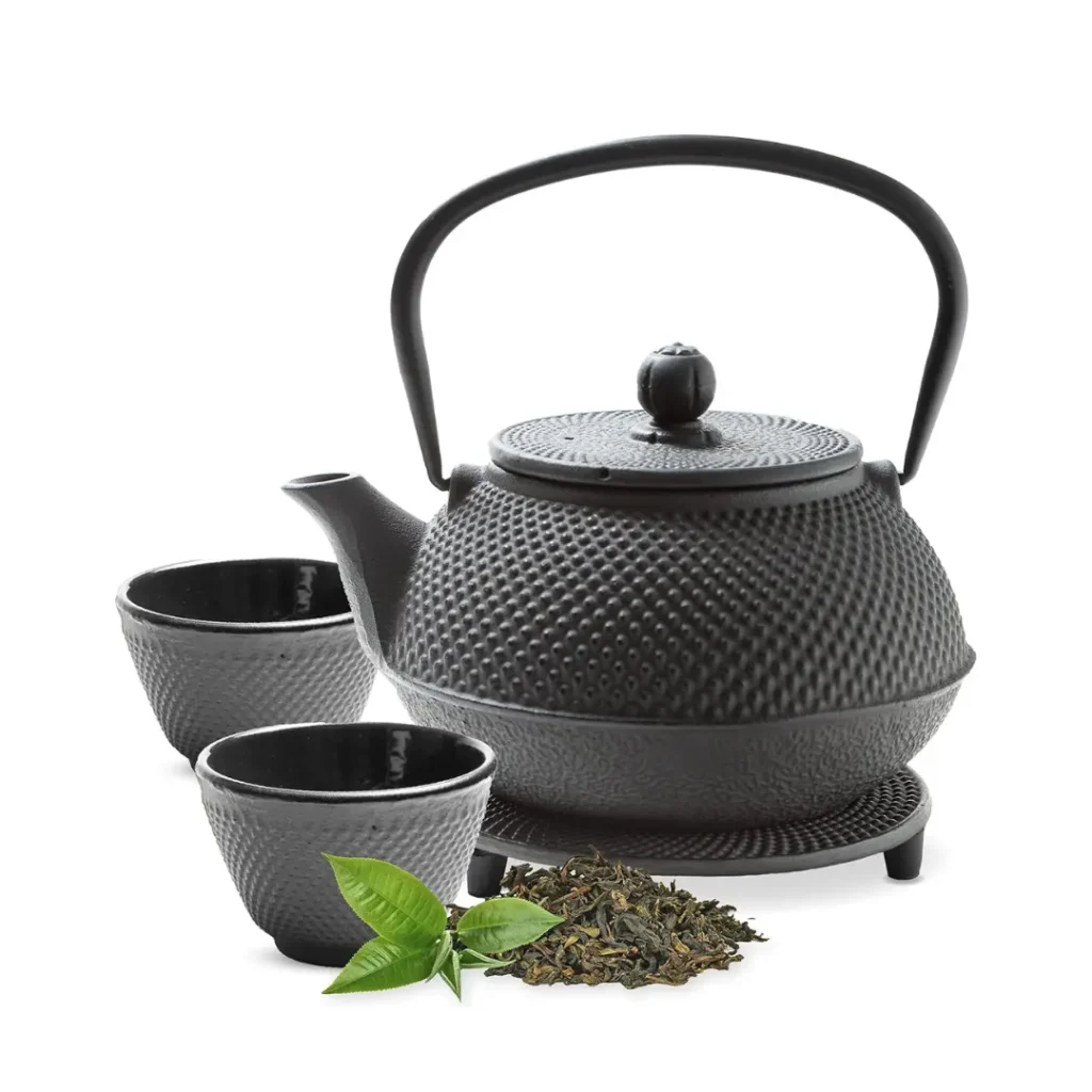 Tetera de Hierro Fundido con Infusor, Tazas de té y Salvamantel